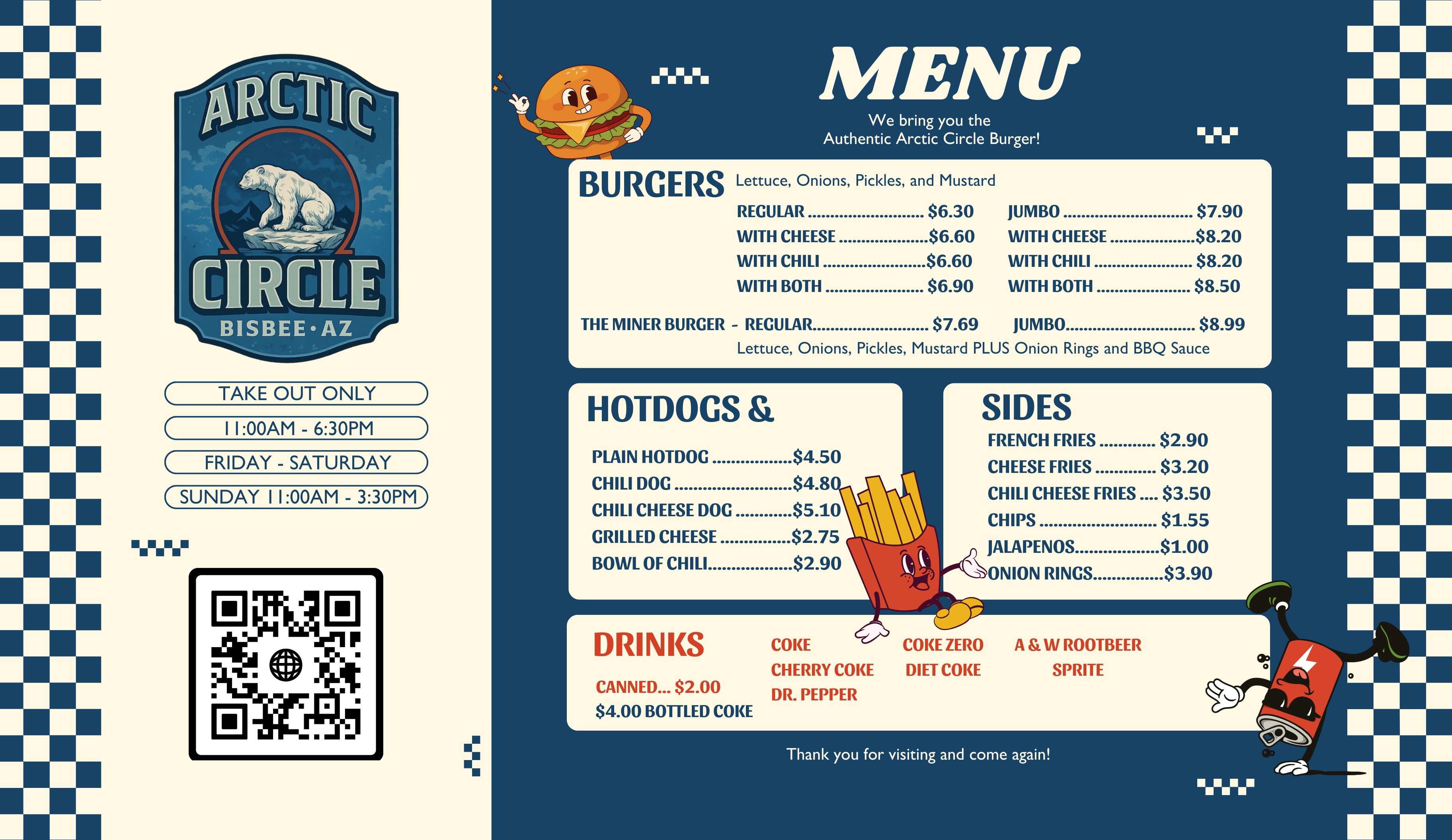 The Arctic Circle Bisbee printed menu